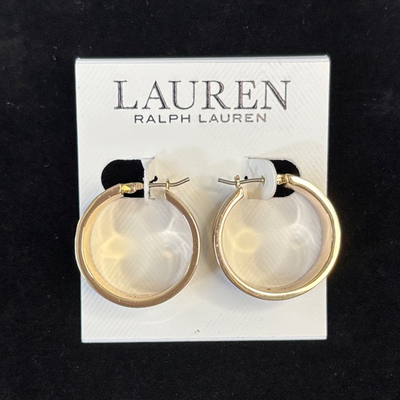 Ralph Lauren Gold Tone Navy Hoop Earrings - Picture 3 of 7